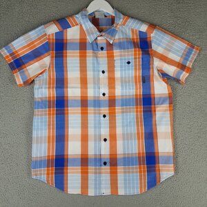 Columbia Button Up Shirt Adult Large Plaid Orange Blue Office Travel Camp Men's